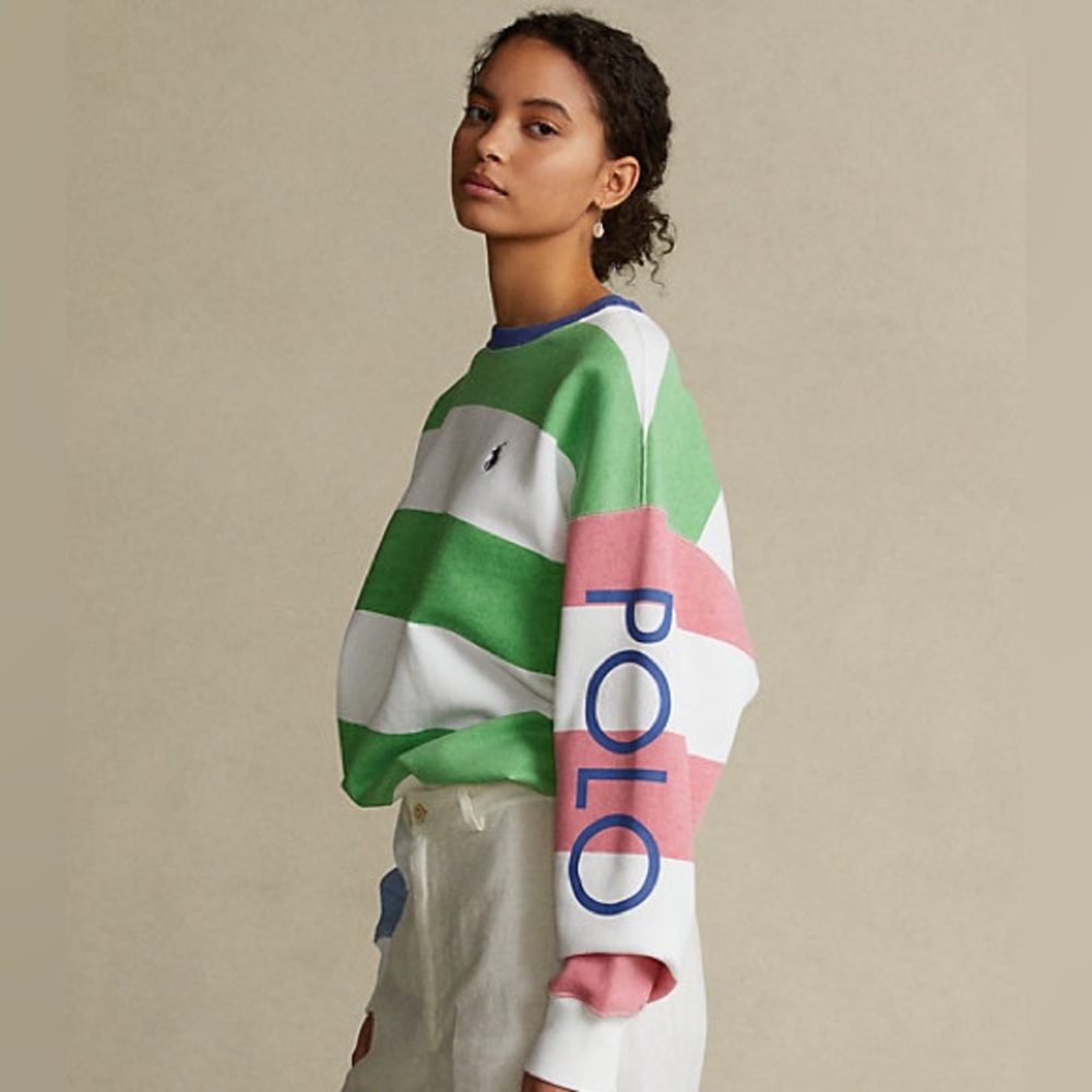 NWT POLO Ralph Lauren XXL Oversized Striped Fleece Crewneck Long Sleeve Sweater